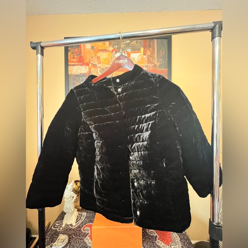 Talbots Quilted Down-Filled Puffer Evening Jacket- Black Velvet